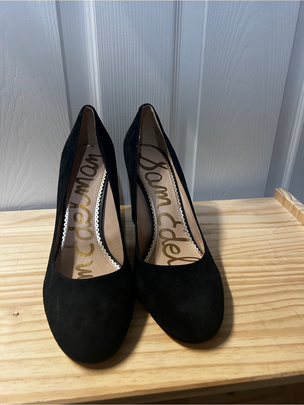Sam Edelman Black Suede Round-Toe Pumps